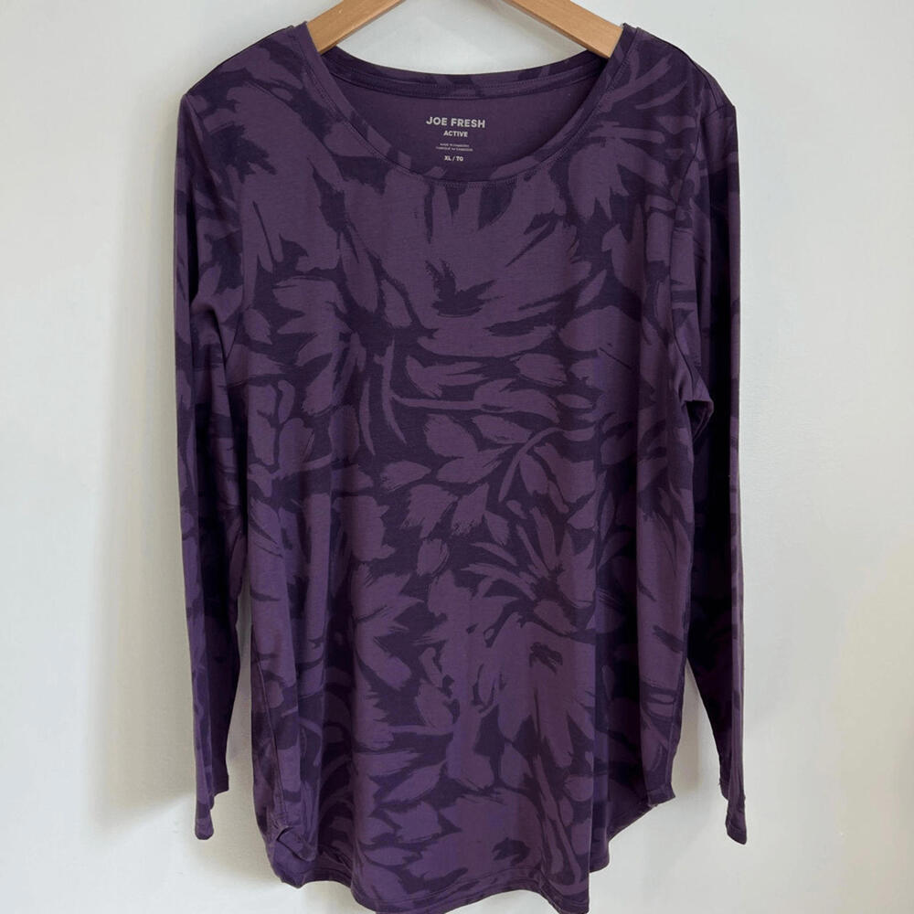 Joe Fresh Active Women’s XL Purple Floral Print Long Sleeve T Top Athleisure